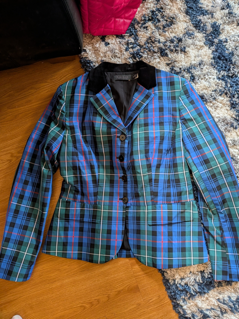 Ralph Lauren Black Blazer with Plaid Accent